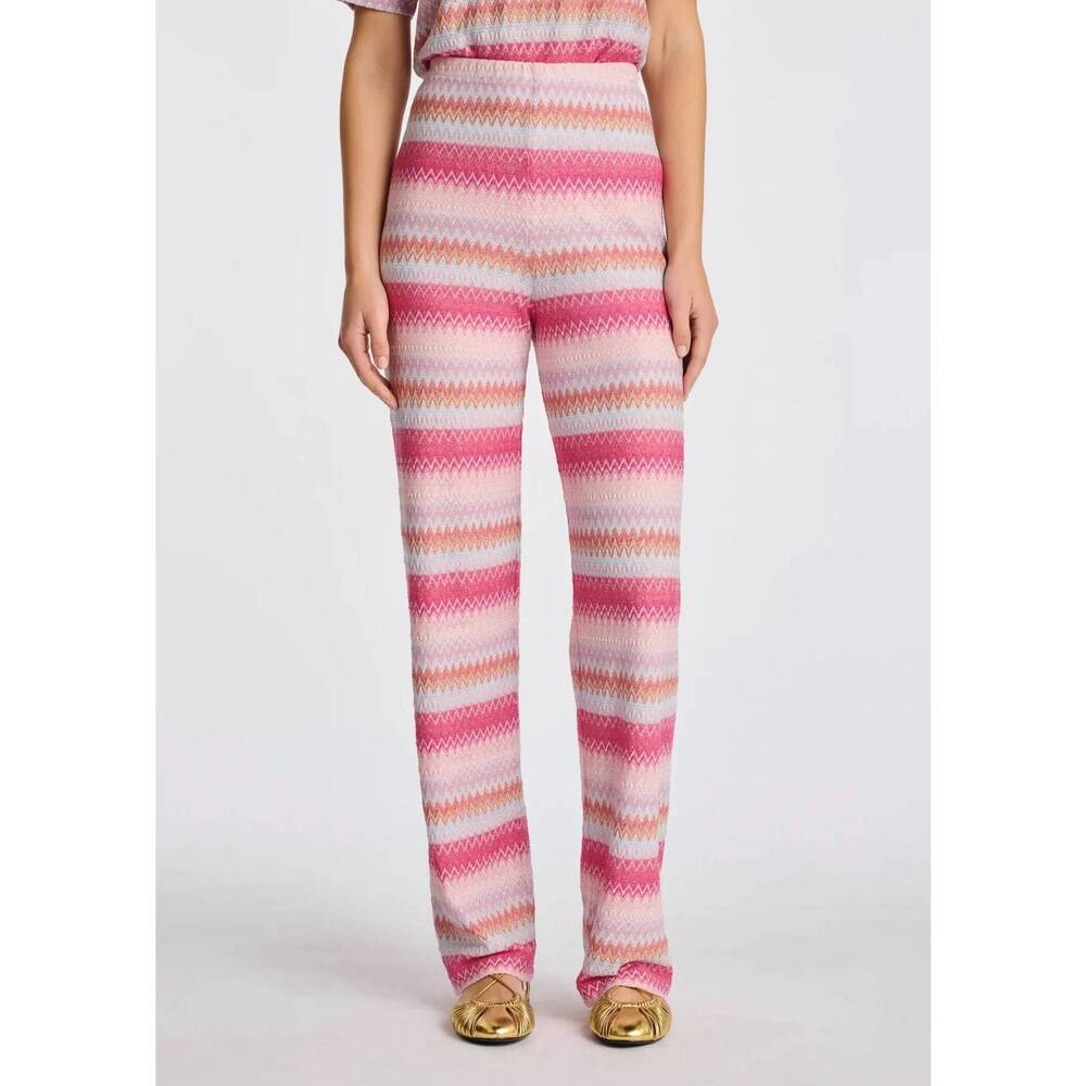 NEW WEILL elasticated wide leg trousers in fancy jersey fabric pink